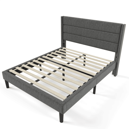 Cama estofada em linho - 140x200cm - estilo contemporâneo - Cinzento