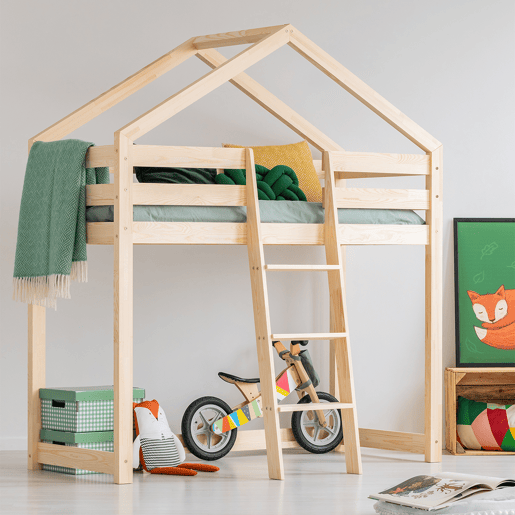 Cama de cabina de meia altura 90x200 com base de ripas Jeanne Bois