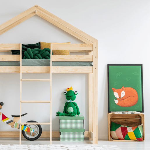 Cama de cabina de meia altura 90x200 com base de ripas Jeanne Bois
