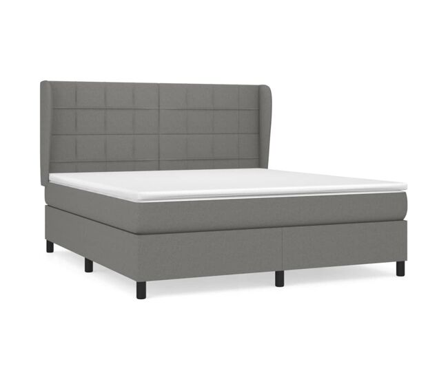 Cama box spring con colchón tela gris oscuro 160x200 cm bloques con cuadros