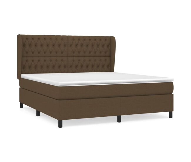 Cama box spring con colchón tela marrón oscuro 180x200 cm diseño de botones