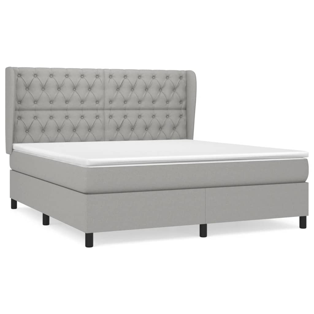 Cama box spring con colchón tela gris claro 160x200 cm diseño de botones