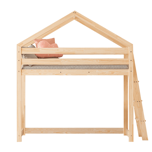 Cama cabana meia altura 90x190 base de ripas incluída Alix Madeira