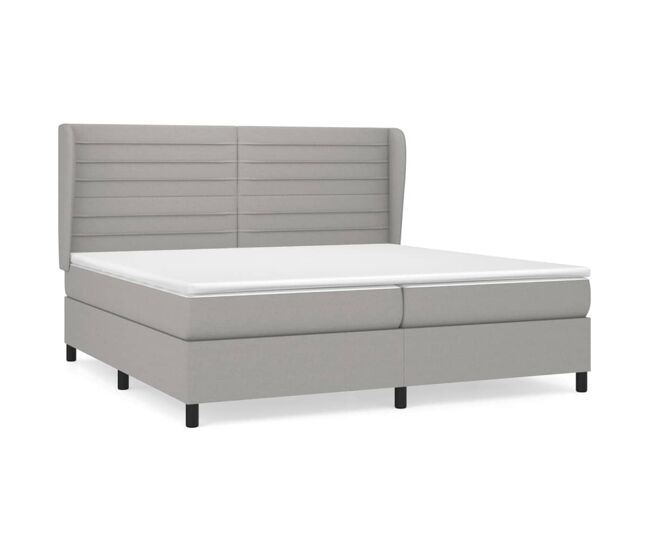 Cama box spring con colchón tela gris claro 200x200 cm rayas horizontales