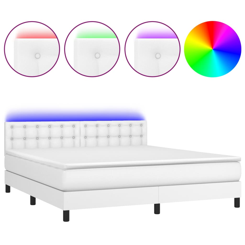 Cama box spring colchón y led cuero sintético blanco 180x200 cm botones