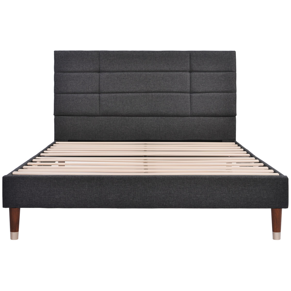cama doble 140x200cm - cama tapizada de lino con somier y cabecero - gris