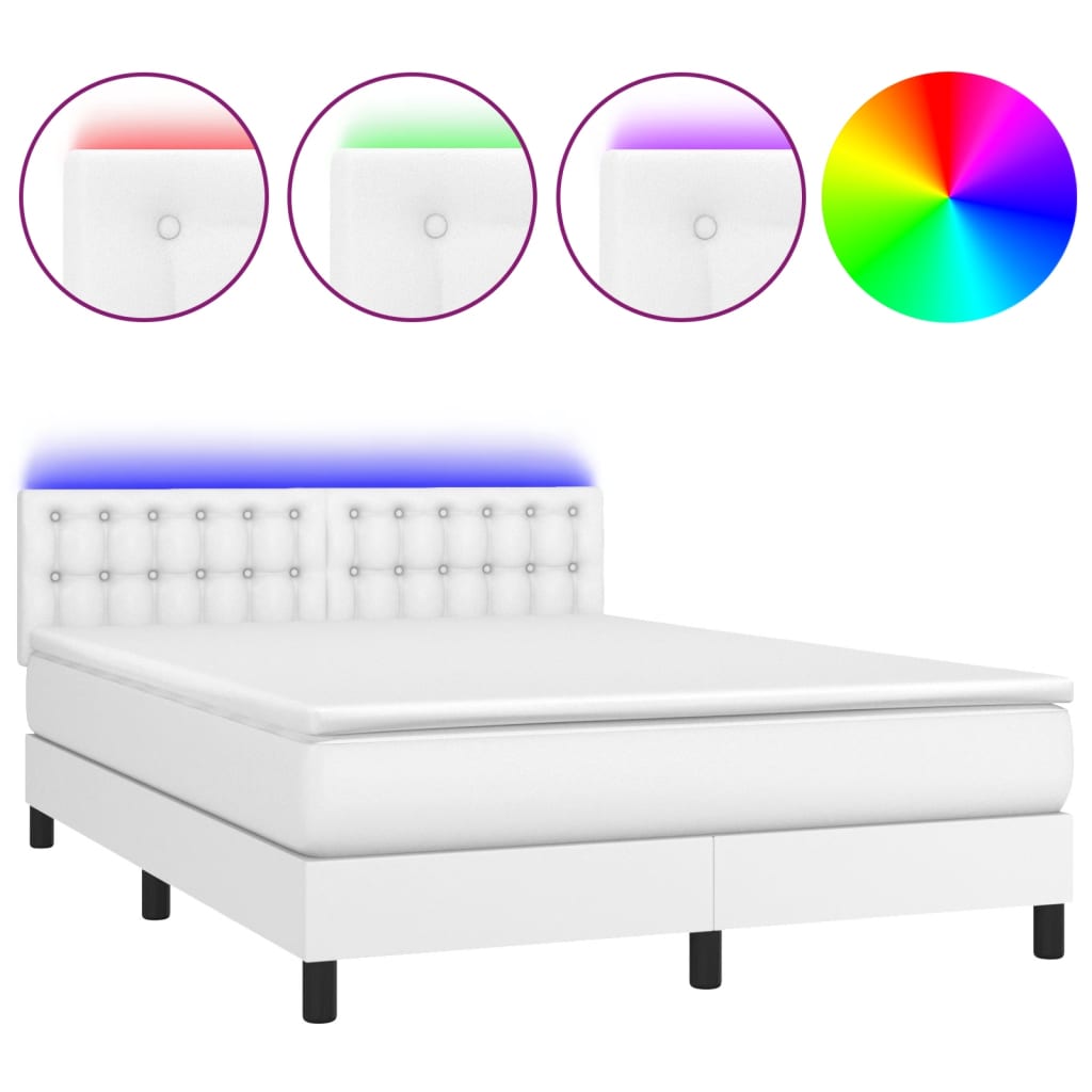 cama box spring colchon y led cuero sintetico blanco 140x190 cm botones