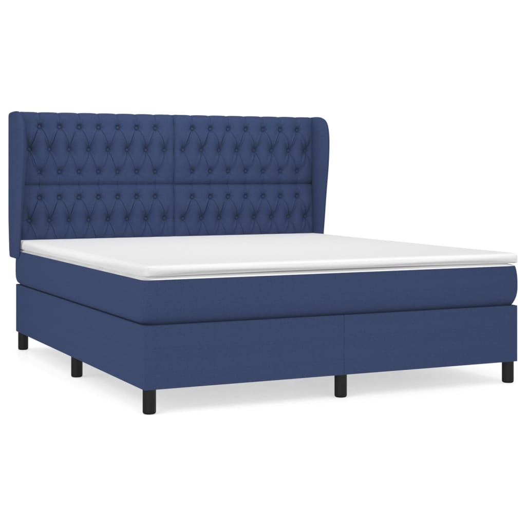 cama box spring con colchon tela azul 180x200 cm diseno de botones