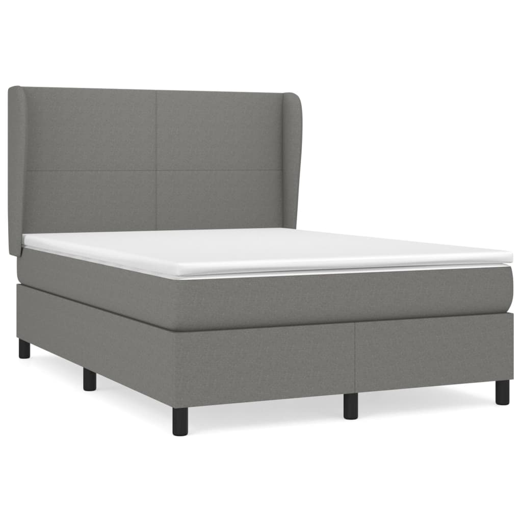 Cama box spring con colchón tela gris oscuro 140x200 cm diseño plano