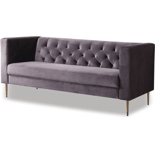 Sofá fixo de veludo Bruce - 196 x 76 x 82 cm - 3 lugares - Cinza