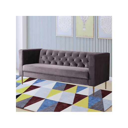Sofá fixo de veludo Bruce - 196 x 76 x 82 cm - 3 lugares - Cinza