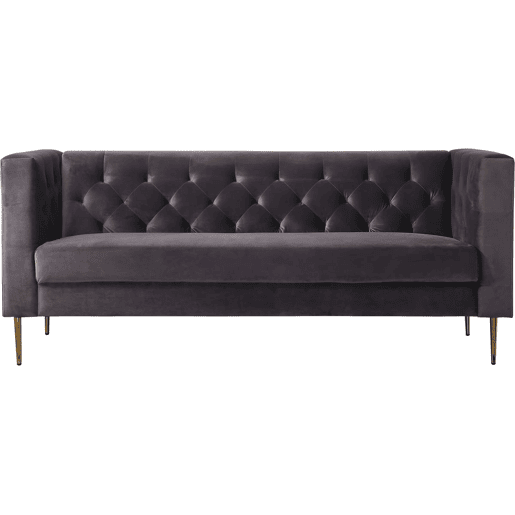 Sofá fixo de veludo Bruce - 196 x 76 x 82 cm - 3 lugares - Cinza
