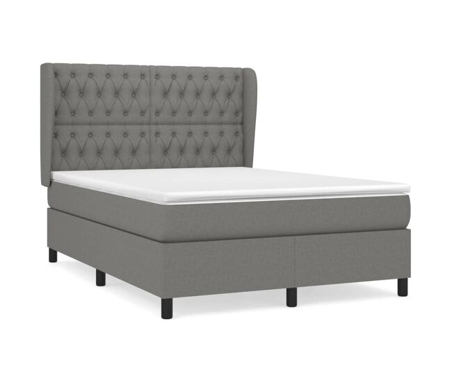 Cama box spring con colchón tela gris oscuro 140x200 cm diseño de botones