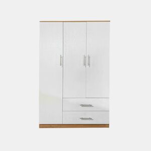 Roupeiro Milan (Branco, Carvalho Claro)(3 Portas de Abrir, 2 Gavetas)