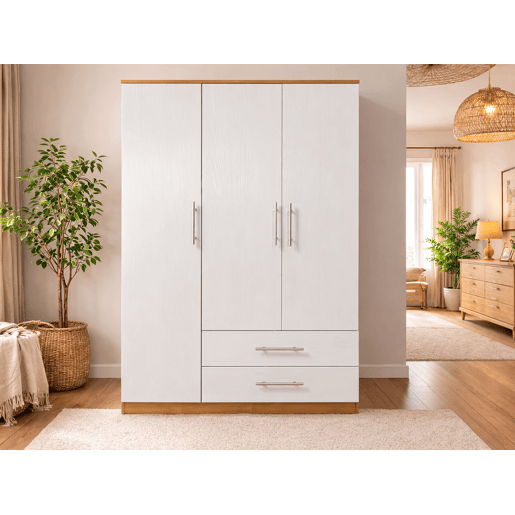 Roupeiro Milan (Branco, Carvalho Claro)(3 Portas de Abrir, 2 Gavetas) Roupeiro Milan (Branco, Carvalho Claro)(3 Portas de Abrir, 2 Gavetas)