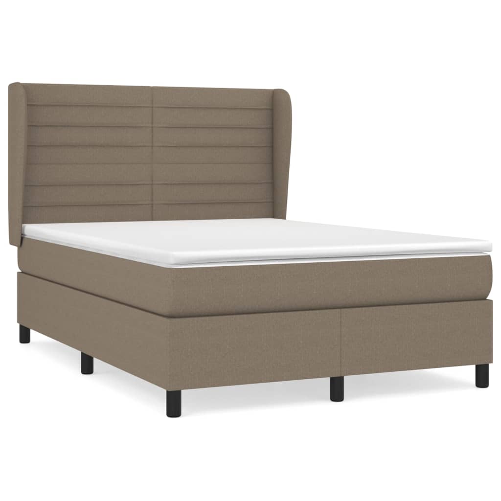 Cama box spring con colchón tela gris taupe 140x200 cm rayas horizontales