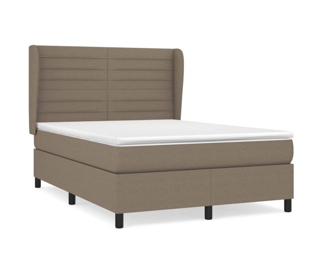 Cama box spring con colchón tela gris taupe 140x200 cm rayas horizontales