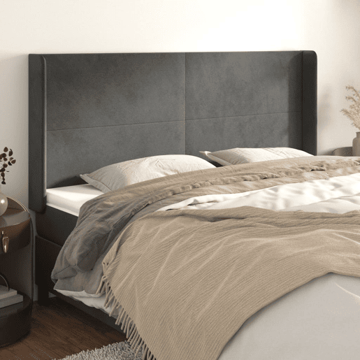 vidaXL Cabeceira cama c abas veludo 163x16x118128 cm cinzento-escuro vidaXL Cabeceira cama c abas veludo 163x16x118128 cm cinzento-escuro