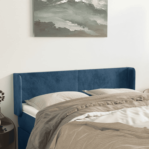 vidaXL Cabeceira de cama c abas tecido 147x16x7888cm azul-escuro vidaXL Cabeceira de cama c abas tecido 147x16x7888cm azul-escuro