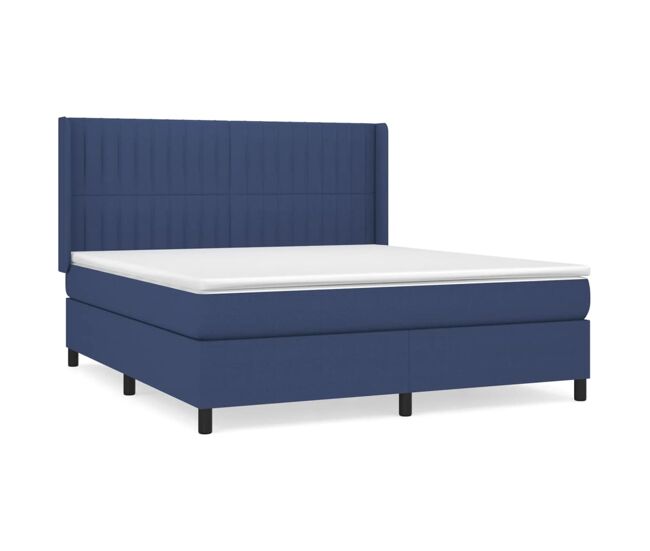 Cama box spring con colchón tela azul 160x200 cm rayas verticales