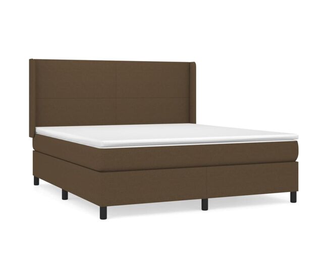 Cama box spring con colchón tela marrón oscuro 180x200 cm diseño plano