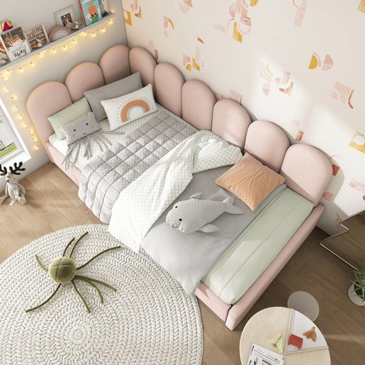 Sofá-cama com 2 gavetas - tecido aveludado - 90x190 cm - com estrado de molas - Rosa