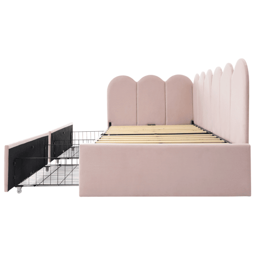 Sofá-cama com 2 gavetas - tecido aveludado - 90x190 cm - com estrado de molas - Rosa
