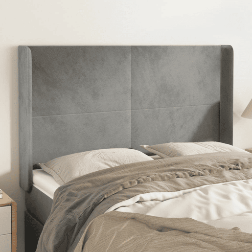 vidaXL Cabeceira cama c abas veludo 147x16x118128 cm cinzento-claro