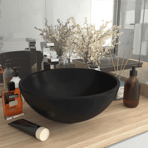 Lavatório - Lavabo - Pia de banheiro WC luxuoso redondo 32,5x14cm cerâmica preto mate