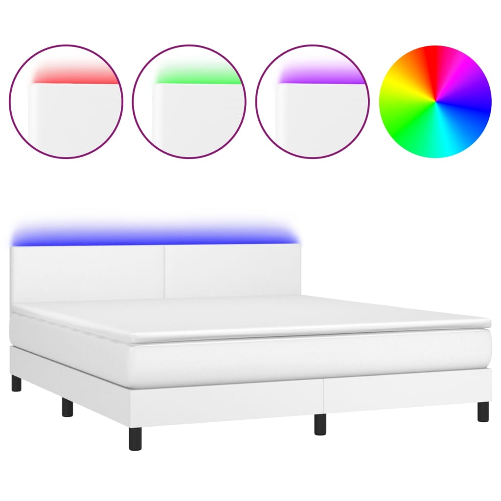 cama box spring colchon y led cuero sintetico blanco 160x200 cm diseno plano
