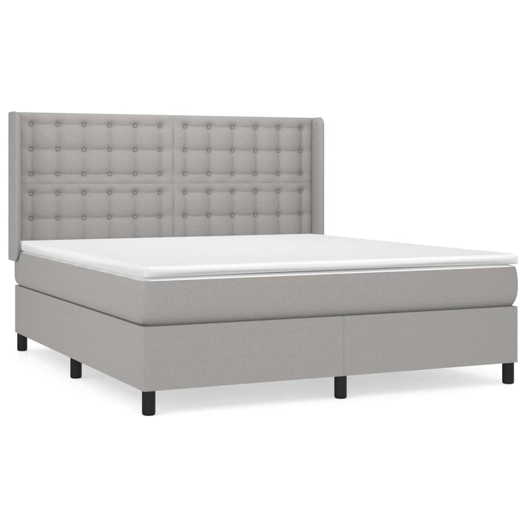 Cama box spring con colchón tela gris claro 160x200 cm botones