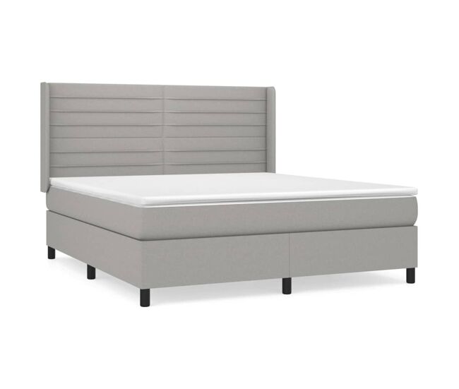 Cama box spring con colchón tela gris claro 160x200 cm rayas horizontales