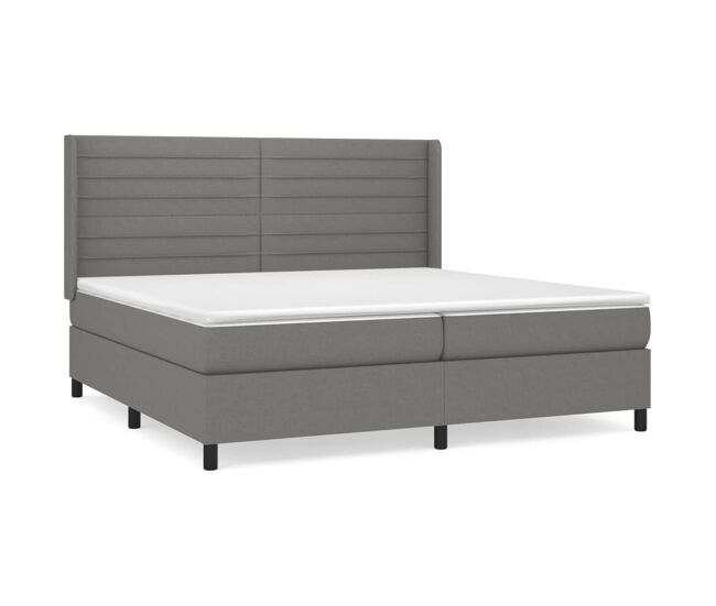 Cama box spring con colchón tela gris oscuro 200x200 cm rayas horizontales