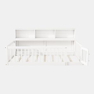 Cama de madeira 90x200 cm - com cabeceira com arrumação e mola de caixa - Branco