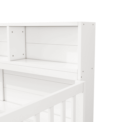 Cama de madeira 90x200 cm - com cabeceira com arrumação e mola de caixa - Branco