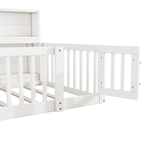 Cama de madeira 90x200 cm - com cabeceira com arrumação e mola de caixa - Branco