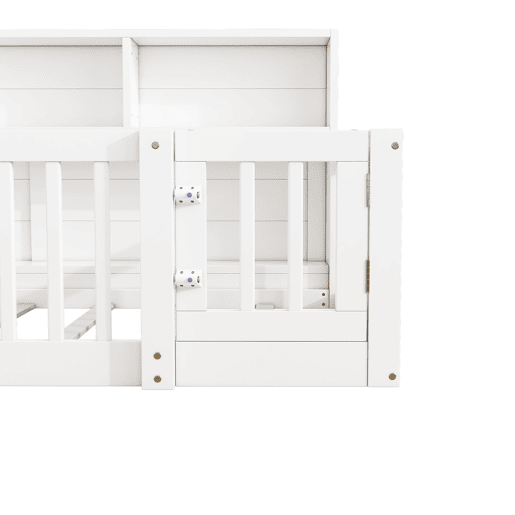Cama de madeira 90x200 cm - com cabeceira com arrumação e mola de caixa - Branco