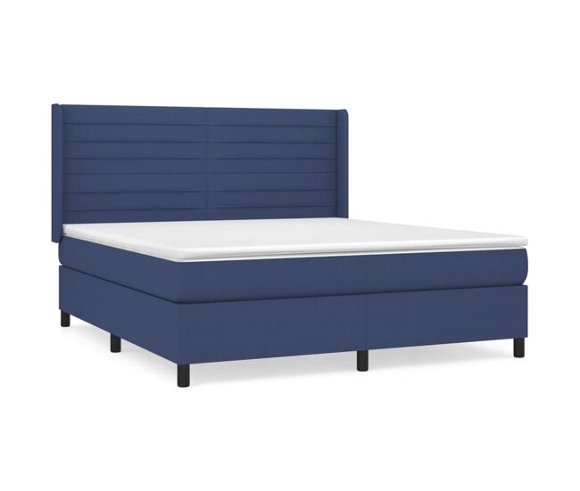 Cama box spring con colchón tela azul 160x200 cm rayas horizontales