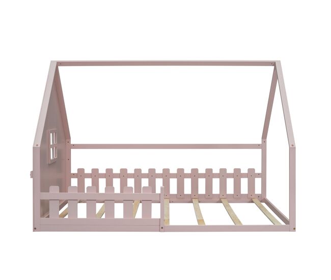 Cama cabaña infantil 140x200 cm - forma casita - madera de pino y mdf - rosa