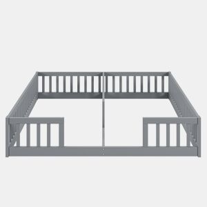 Cama de criança 2x90x200cm madeira maciça - com calhas - sem estrado - Cinzento