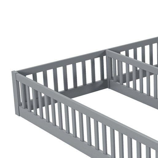 Cama de criança 2x90x200cm madeira maciça - com calhas - sem estrado - Cinzento