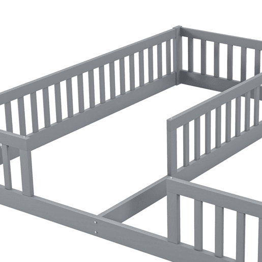 Cama de criança 2x90x200cm madeira maciça - com calhas - sem estrado - Cinzento