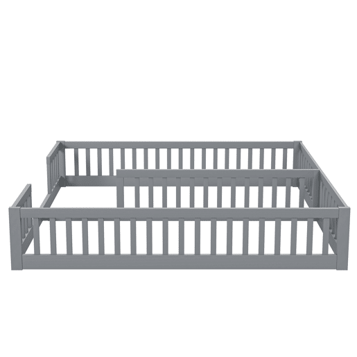 Cama de criança 2x90x200cm madeira maciça - com calhas - sem estrado - Cinzento