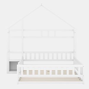 Cama de cabina para crianças 140x200 cm com mesa de cabeceira e grades de proteção - estrado - Branco