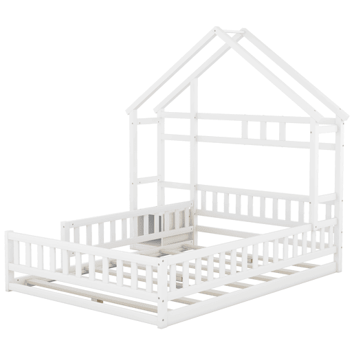 Cama de cabina para crianças 140x200 cm com mesa de cabeceira e grades de proteção - estrado - Branco