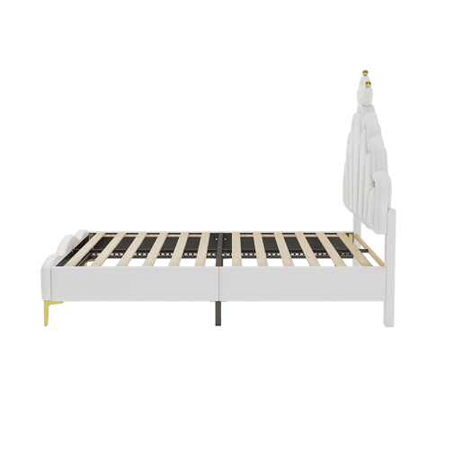 Cama de criança 140x200cm com LED - cama de princesa com almofada de pele sintética - Branco