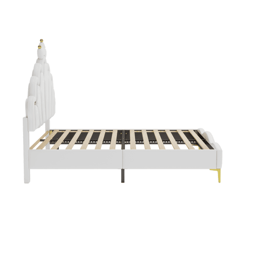 Cama de criança 140x200cm com LED - cama de princesa com almofada de pele sintética - Branco