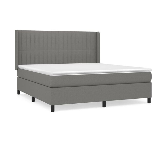Cama box spring con colchón tela gris oscuro 180x200 cm rayas verticales