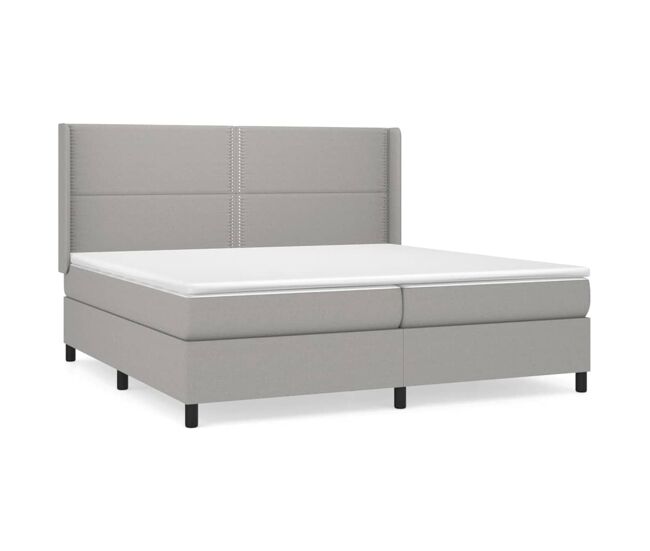 Cama box spring con colchón tela gris claro 200x200 cm liso con clavos