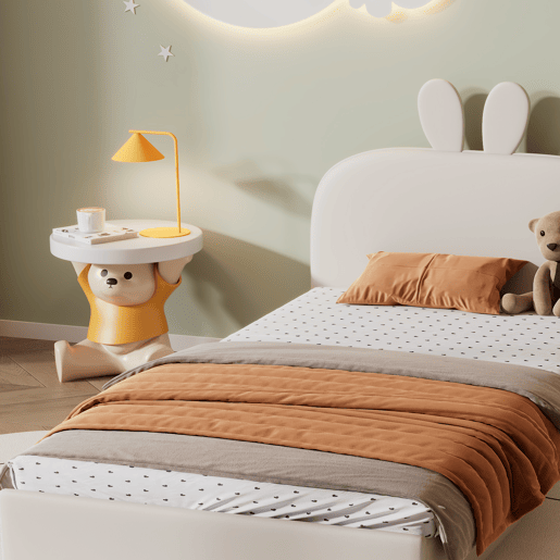 Cama de criança 90x200cm cama estofada em veludo - cabeceira em forma de coelho - com estrado de molas - Bege
